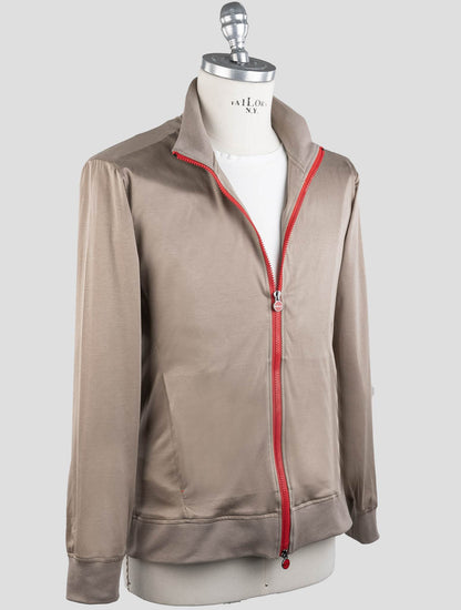 Kiton Light Brown Cotton Coat RED_STITCH