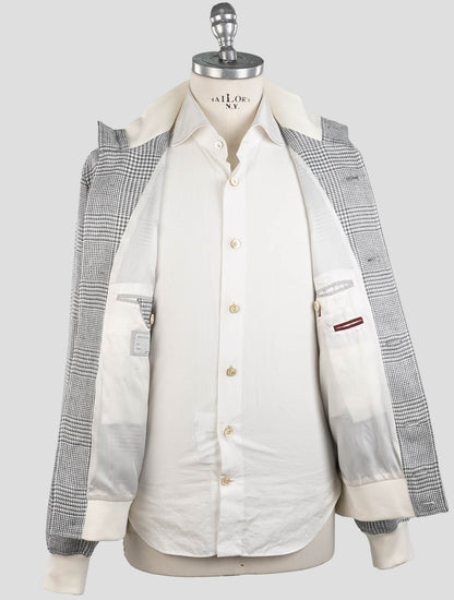 Brunello Cucinelli bijeli sivi laneni vuneni svileni kaput