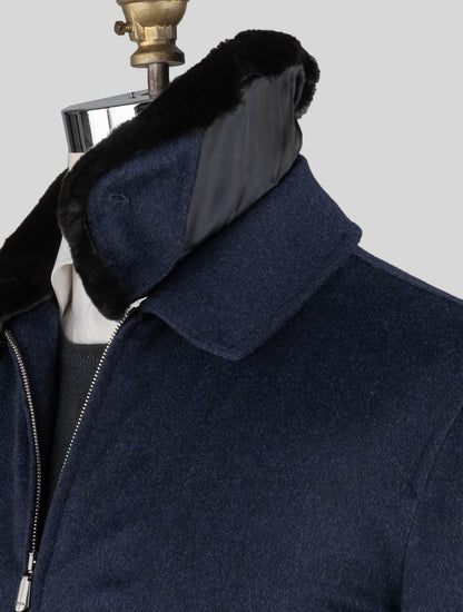 Cesare Attolini Blue Cashmere Mink Fur Collar Coat