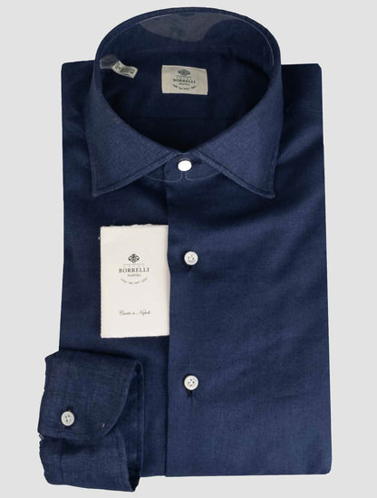 Luigi borrelli mėlynas medvilninis marškiniai