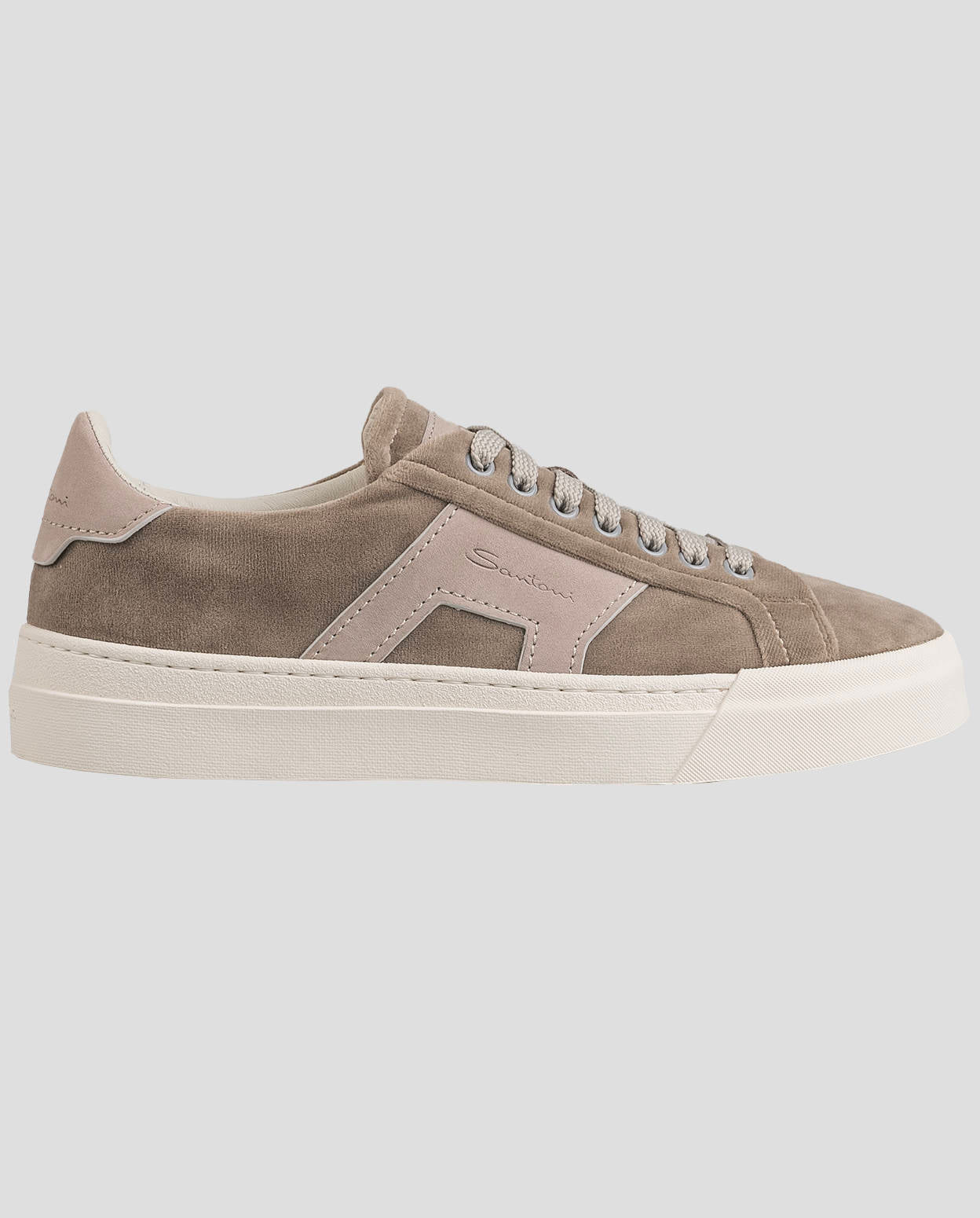 Santoni Taupe Leather Suede Sneakers