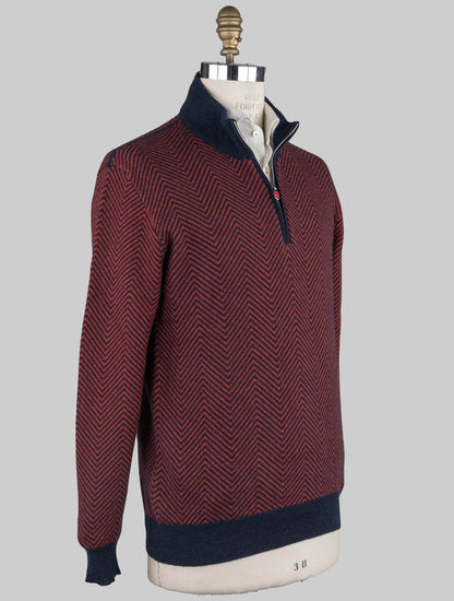 Kiton Blue Red Cashmere Sweater Half Zip
