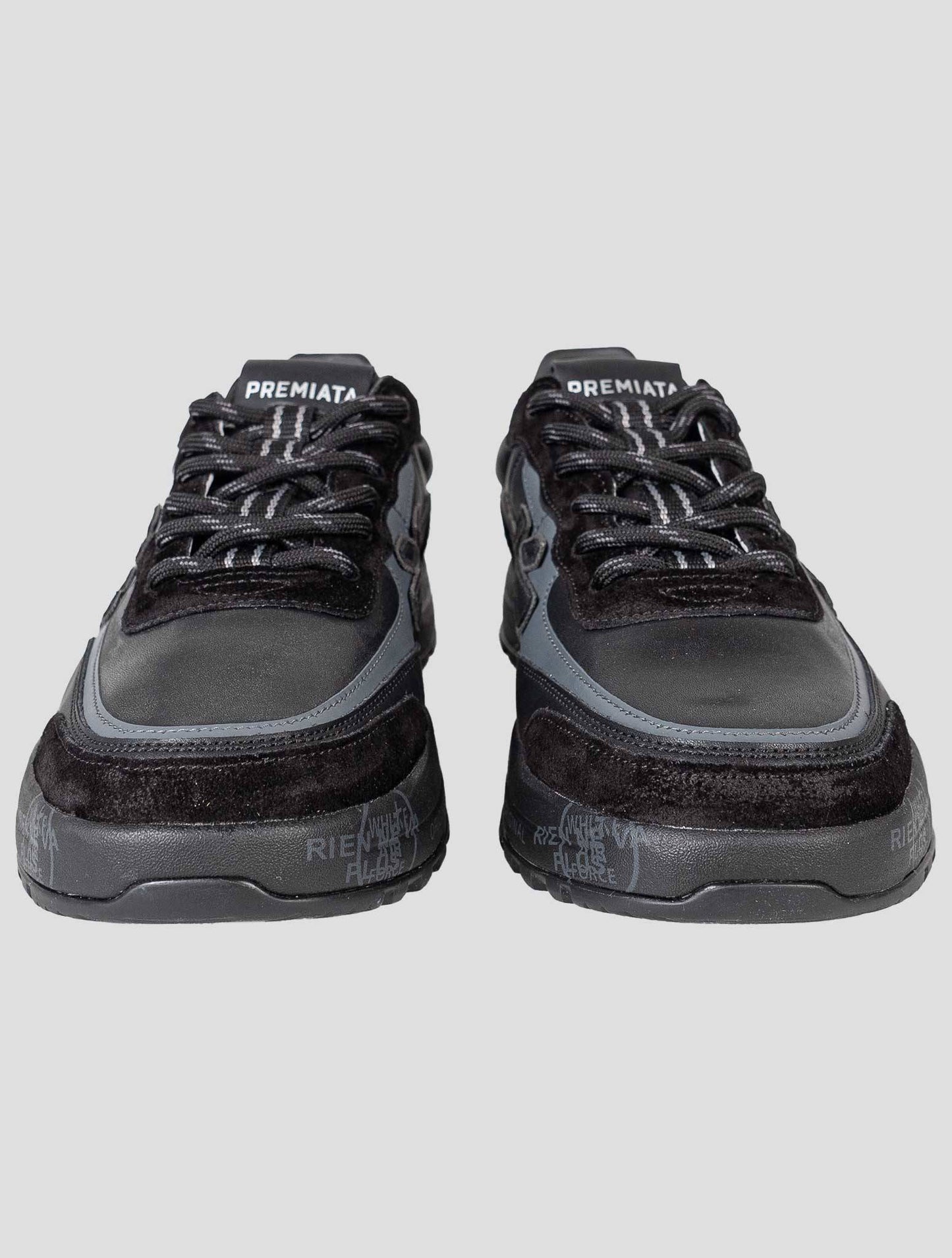 Premiata Black Leather Pu Pa Nylon Sneakers