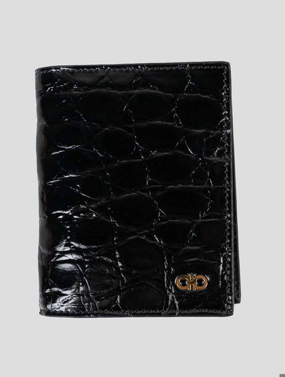 Ferragamo Black Leather Crocodile Document Holder