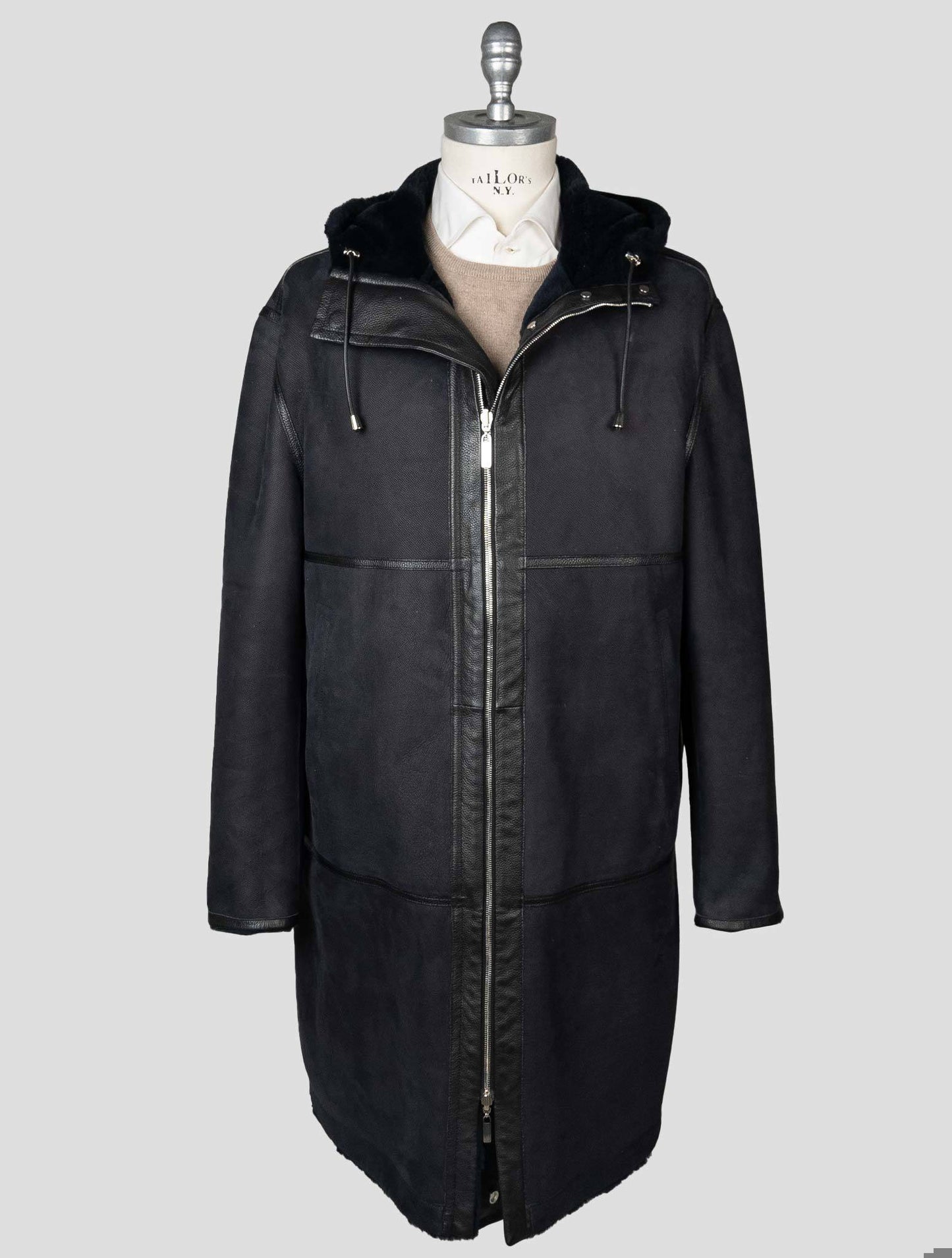 Parka en cuir de mouton bleu Zilli