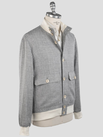 Brunello Cucinelli White Gray Linen Wool Silk Coat