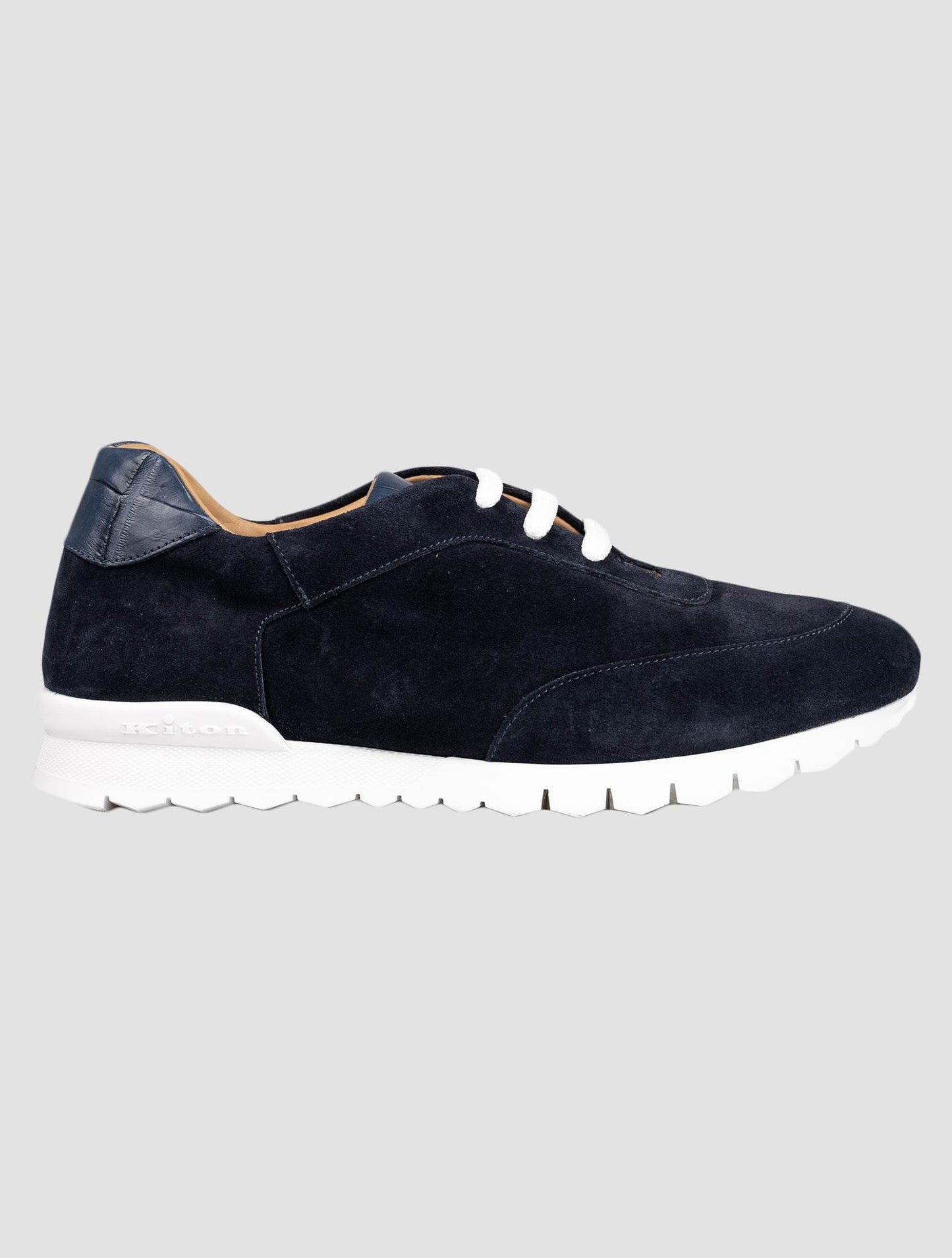 Kiton Blue Leather Suede Leather Crocodile Sneakers