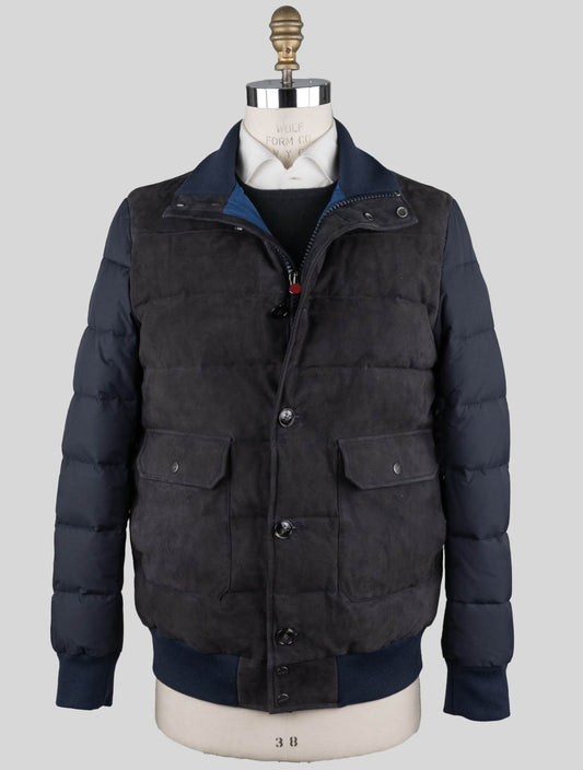Kiton Blue Navy Brown Leather Pl Coat