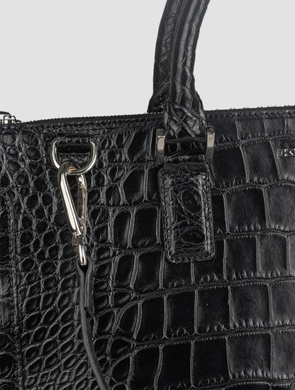 Kiton Black Leather Crocodile Bag