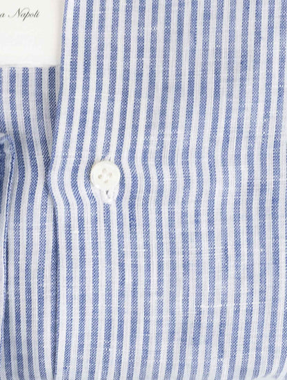 Luigi Borrelli Camisa de algodão branco azul claro