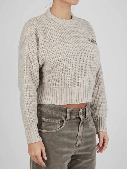 Brunello Cucinelli Beige Lambswool Cashmere Sweaters Full Zip Woman