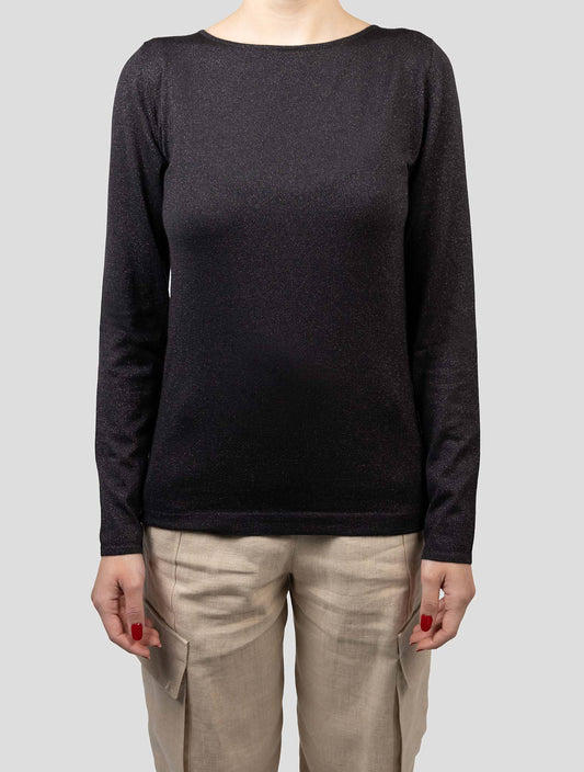 Brunello Cucinelli Black Cashmere Silk Pa Pe Sweater Crewneck