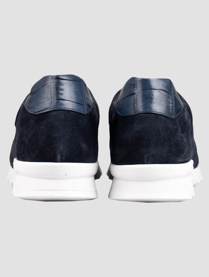 Kiton Blue Leather Suede Leather Crocodile Sneakers