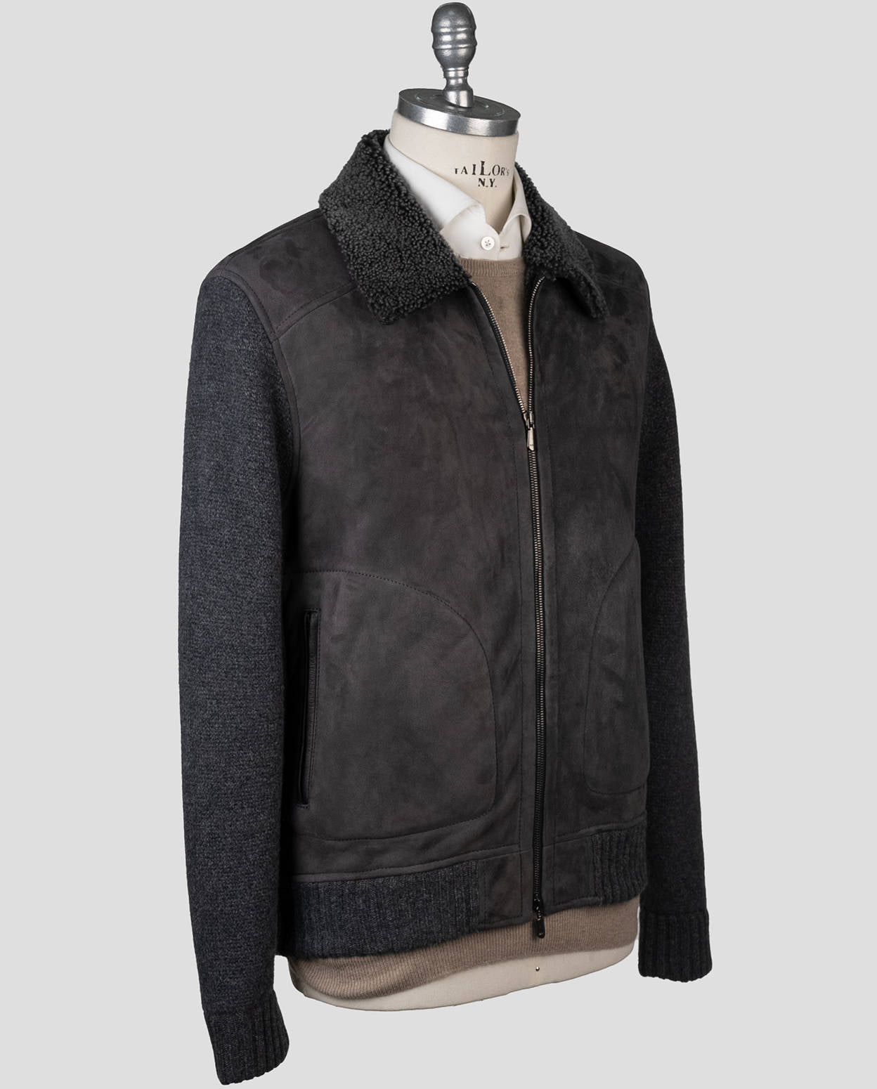 Cesare Attolini Gray Wool Cashmere Sheepskin Coat