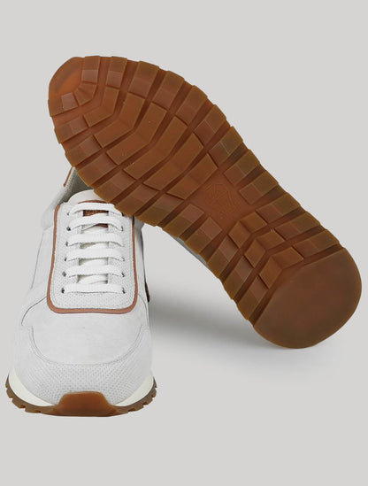 Brunello Cucinelli Beige Leather Suede Sneakers