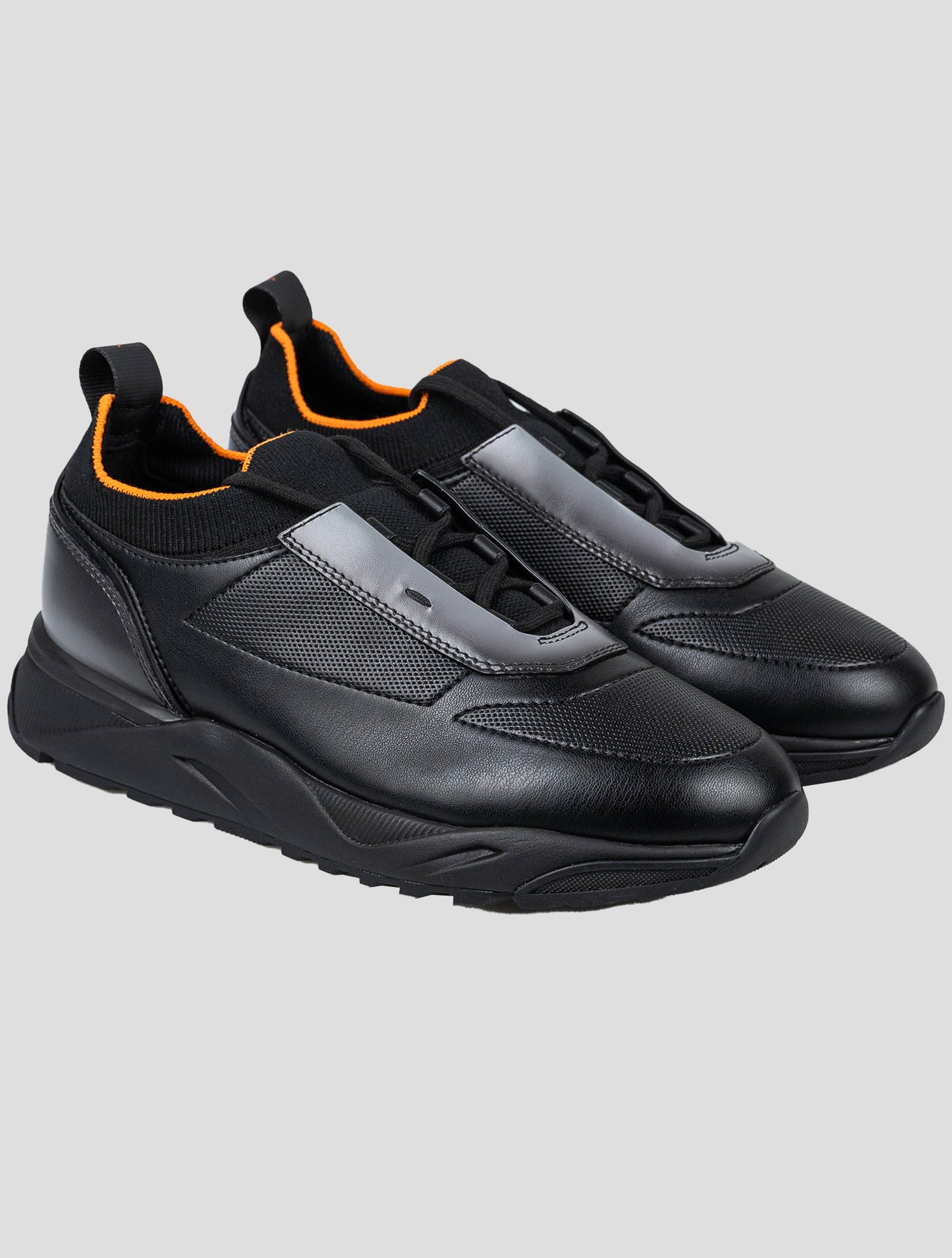 Santoni Black Leather Sneakers