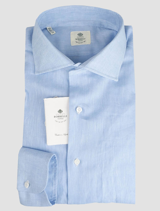 Luigi Borrelli Lichtblauw linnen shirt