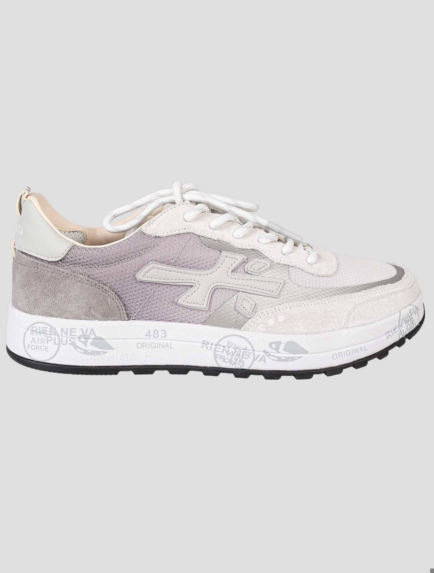 Premiata White Gray Pa Leather Suede Pu Leather Shearling Sneakers