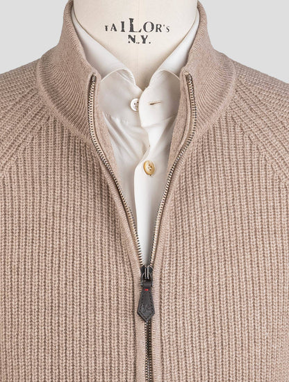 Isaia Beige Cashmere Sweater Bomber