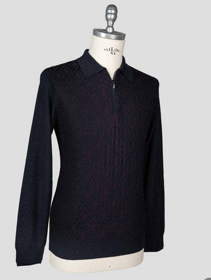 Zilli Blue Navy Violet Wool Hedvábný kašmírový svetr Polo