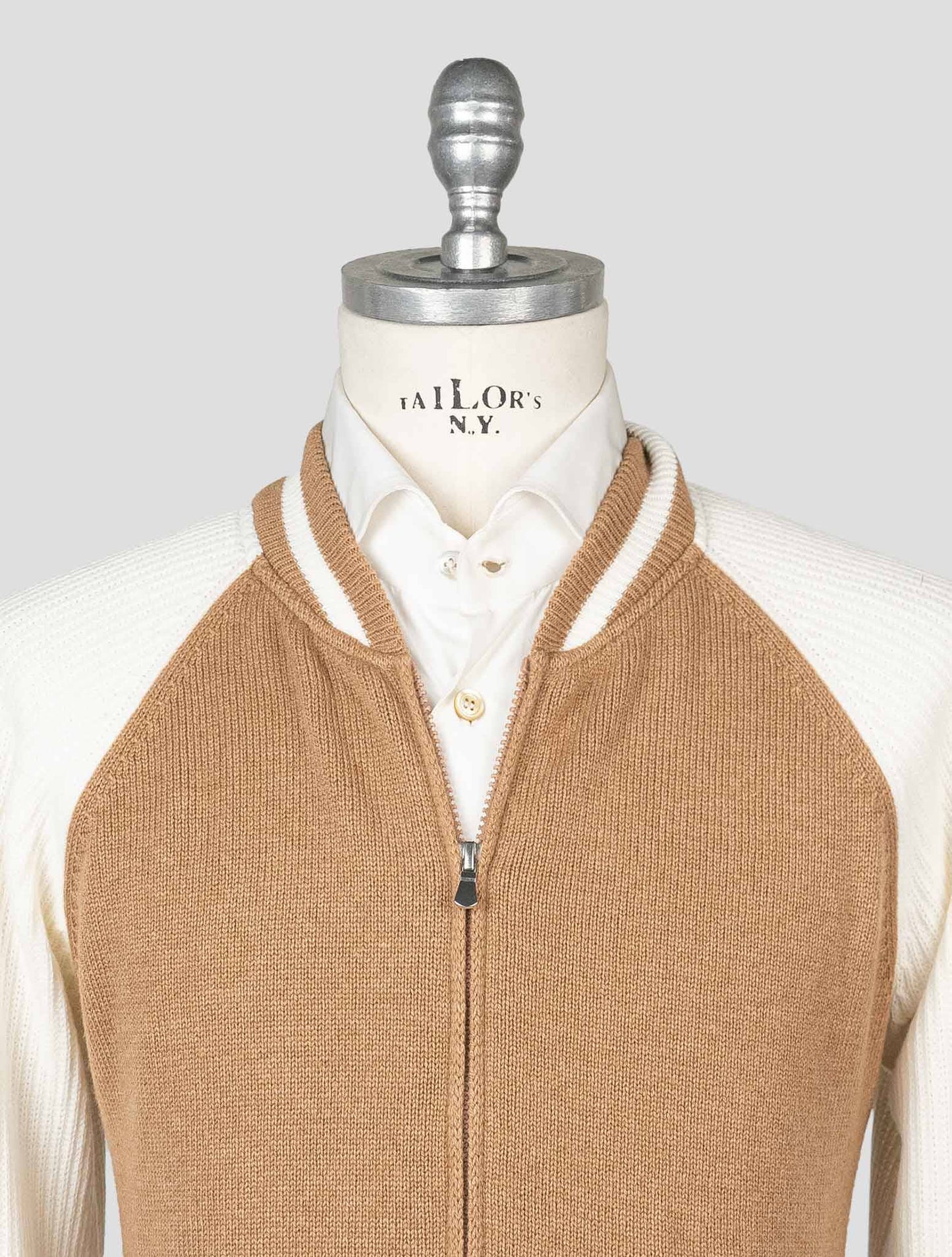 Gran Sasso Beige White Wool Cashmere Viscose Sweater Full Zip