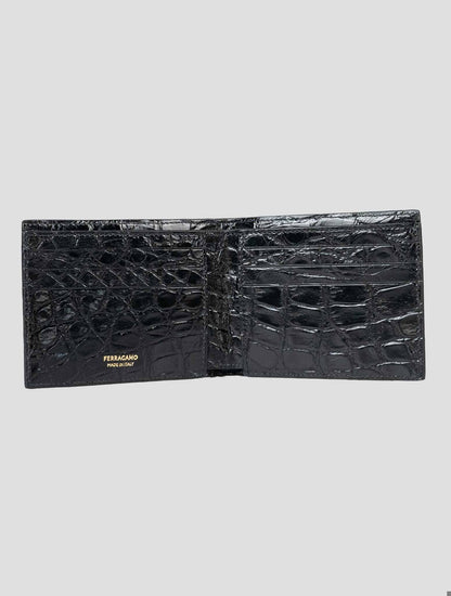 Ferragamo Black Leather Crocodile Wallet