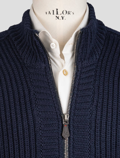 Isaia Dark Blue Wool Sweater Bomber