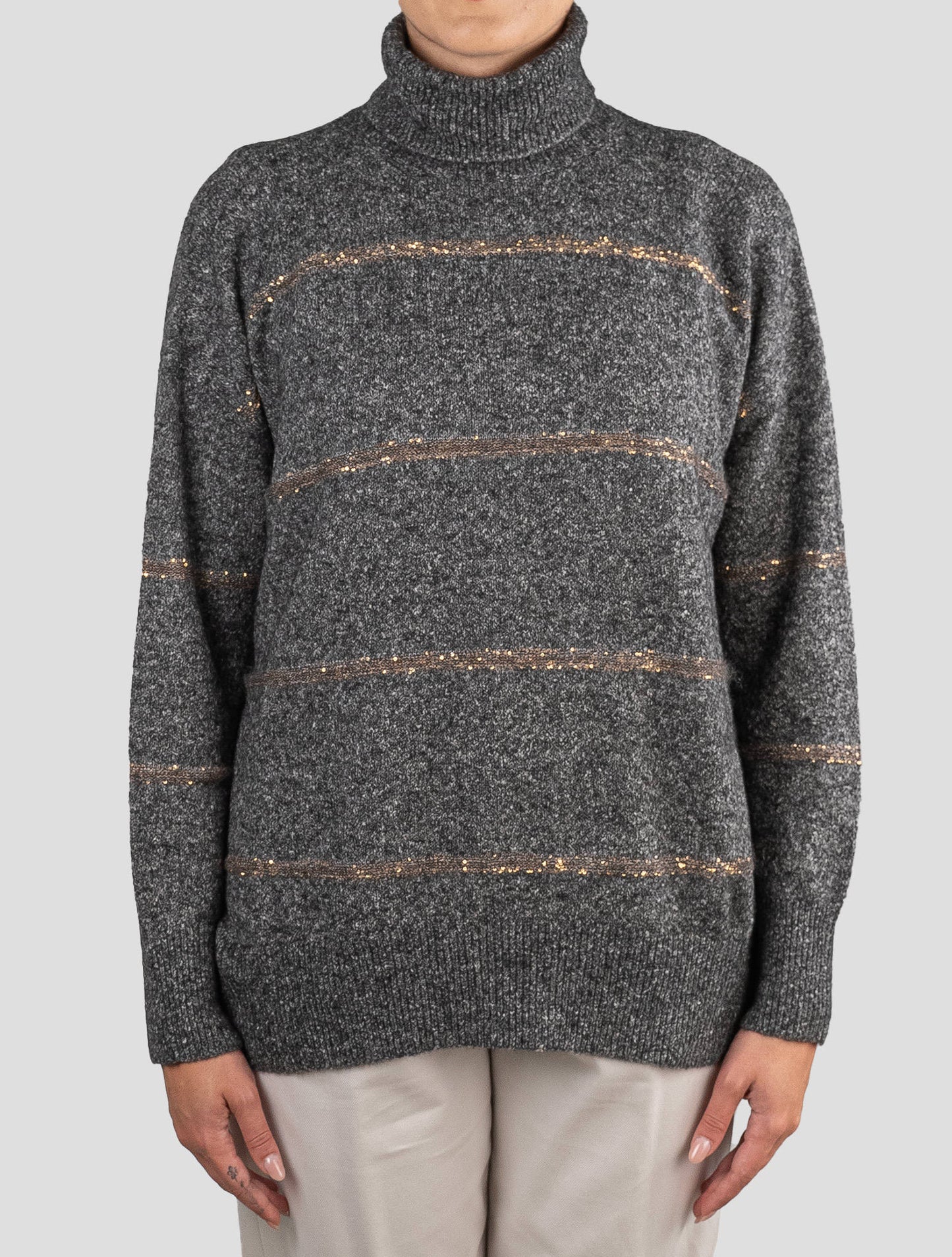 Brunello Cucinelli Gray Wool Mohair Sweater Turtleneck