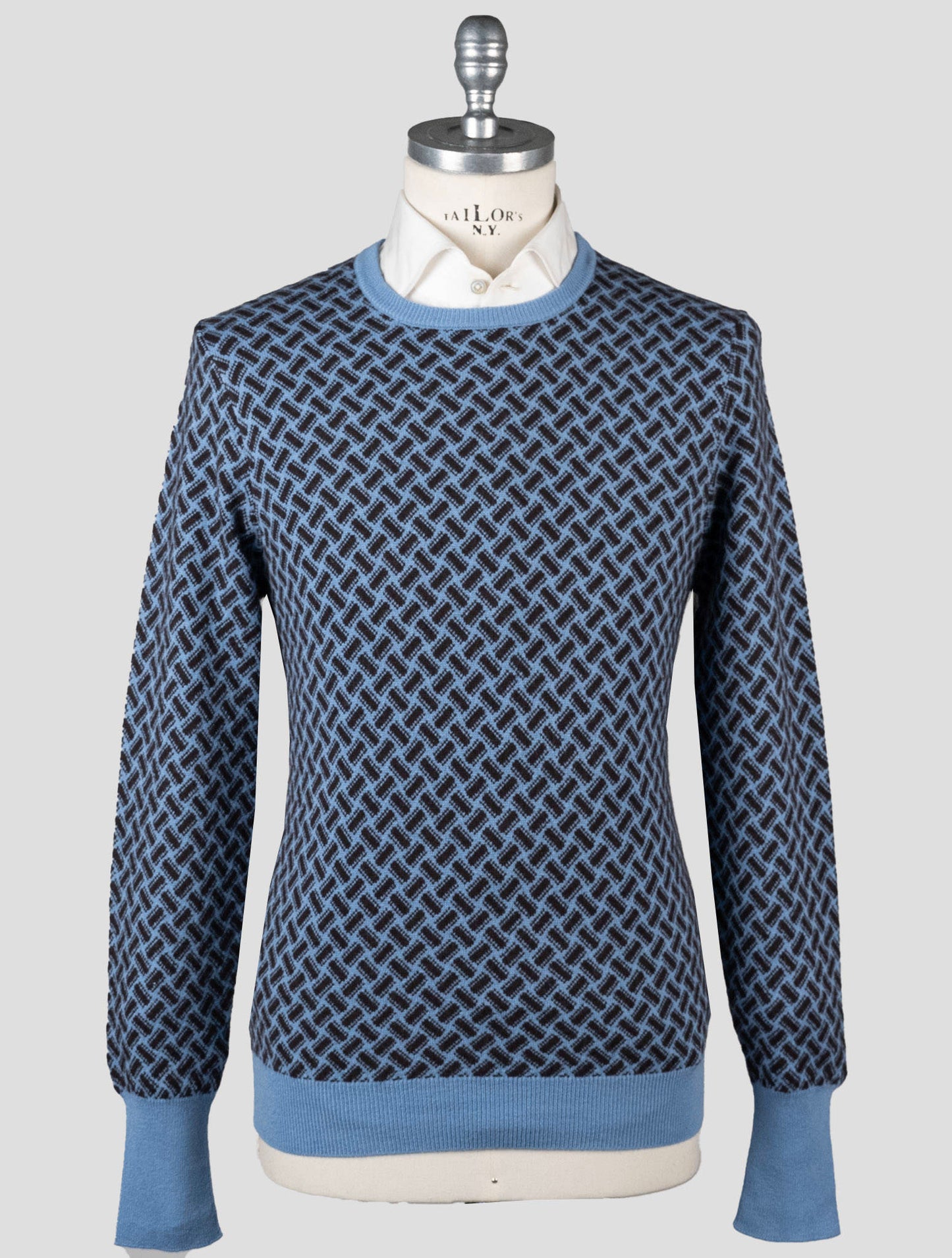 Drumohr Light Blue Brown Cashmere Sweater Crewneck