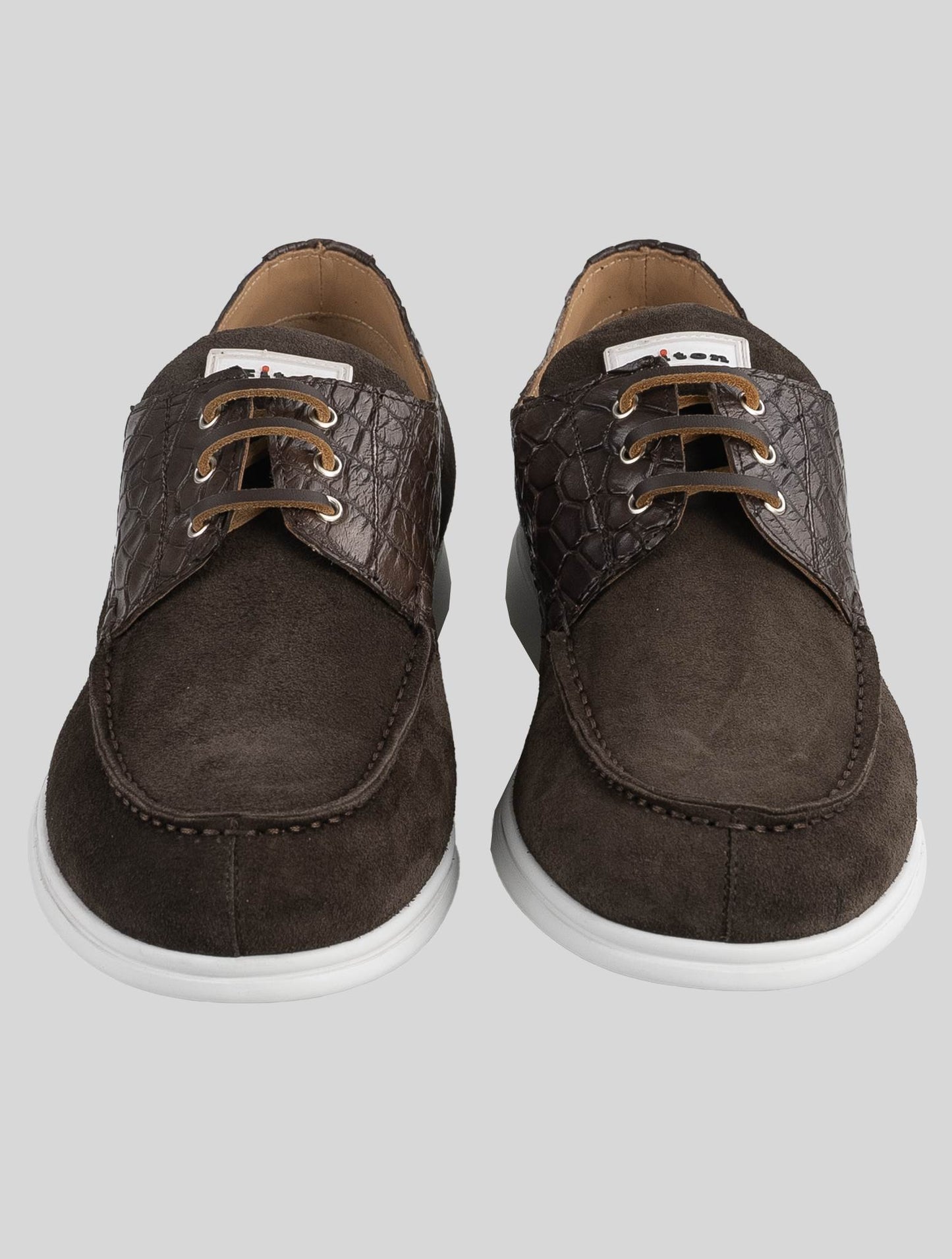 Kiton Brown Leather Suede Leather Crocodile Sneakers Shoes