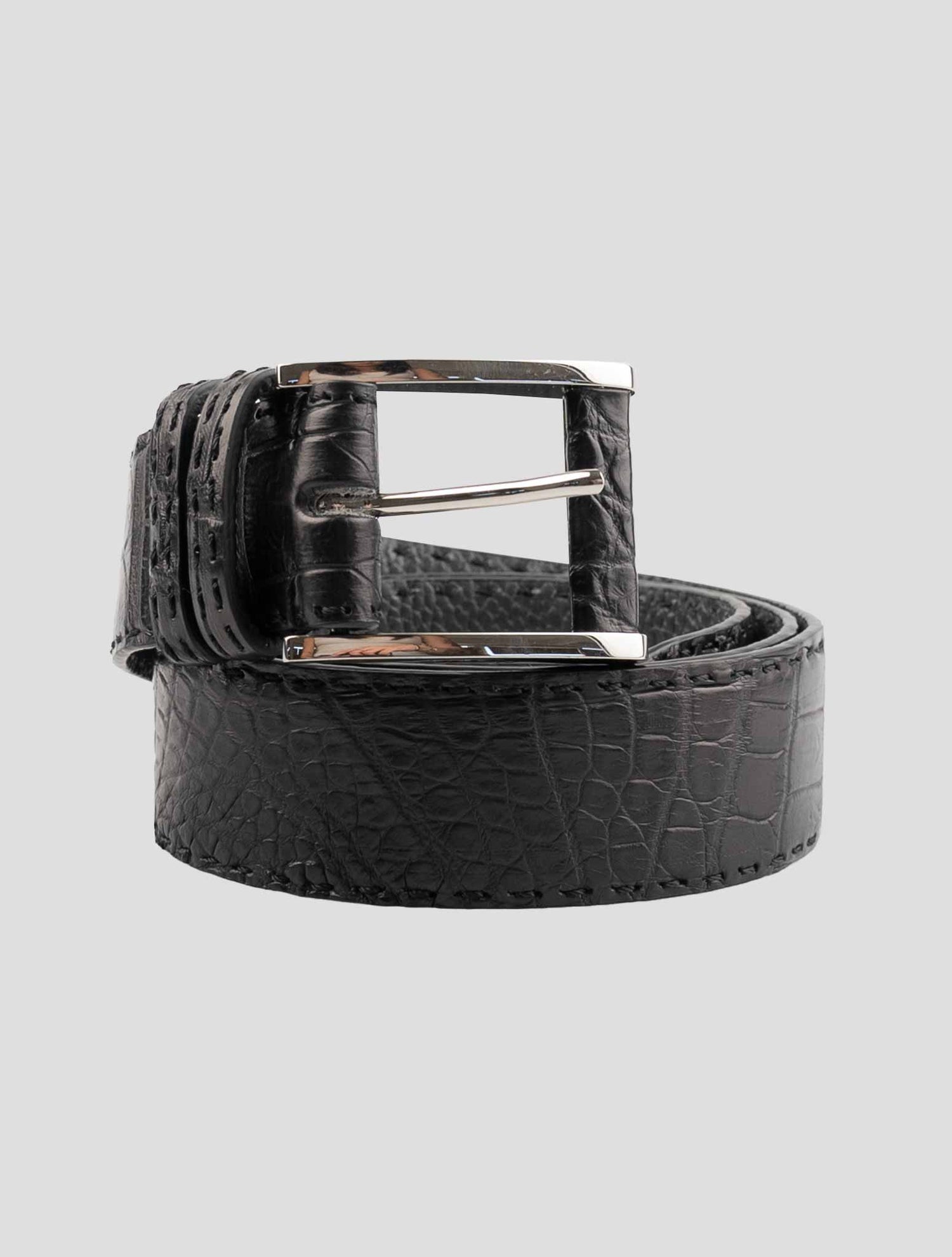 Kiton Black Leather Crocodile Belt