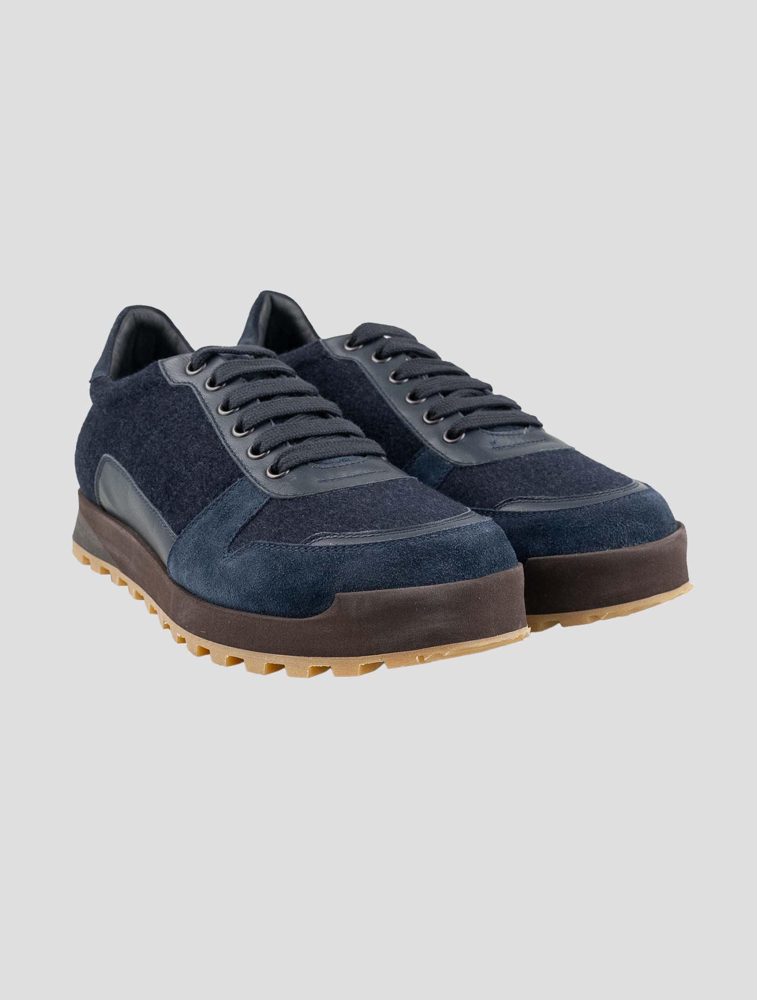 Isaia Blue Cashmere Leather Sneakers