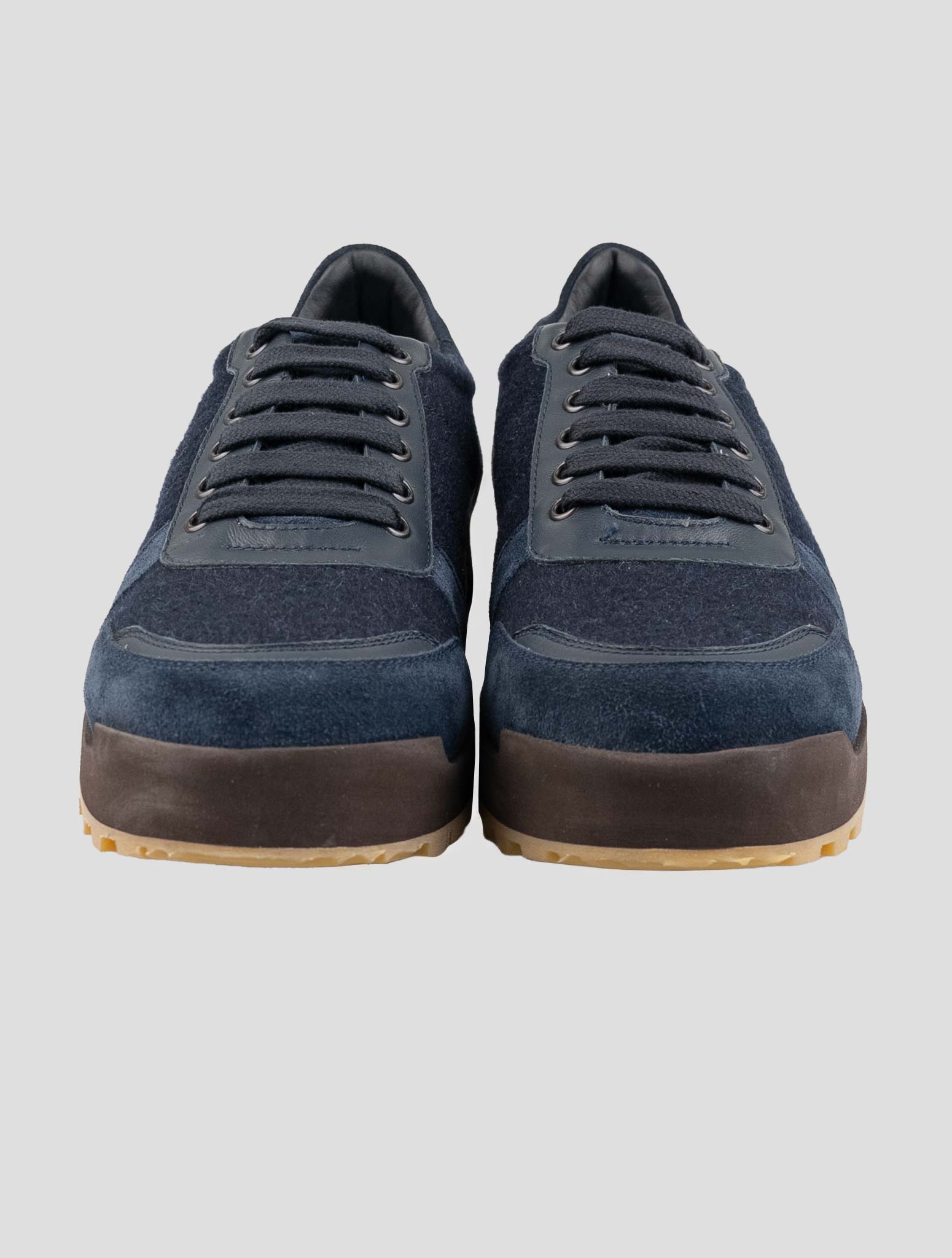 Isaia Blue Cashmere Leather Sneakers