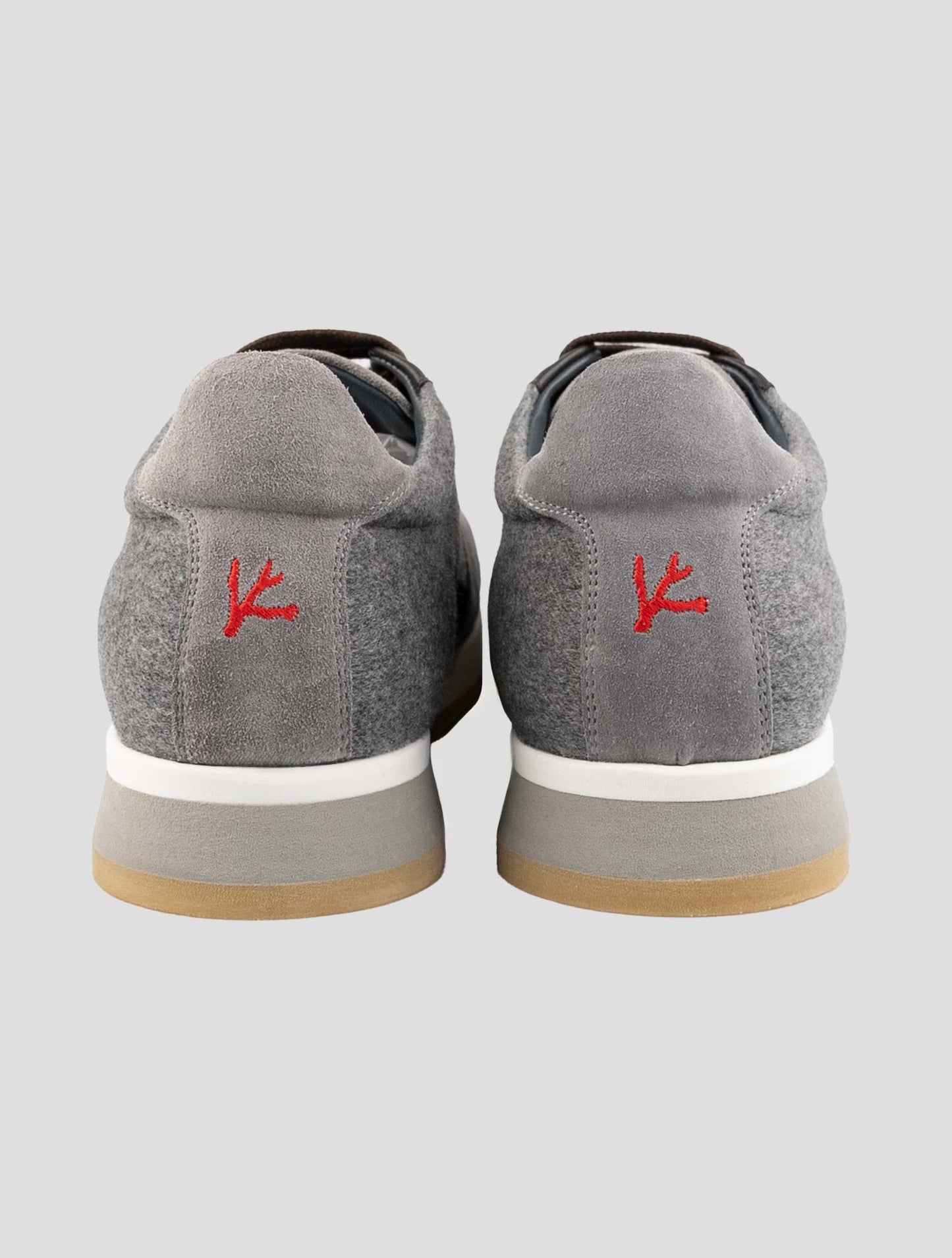 Isaia Brown Gray Cashmere Leather Sneakers