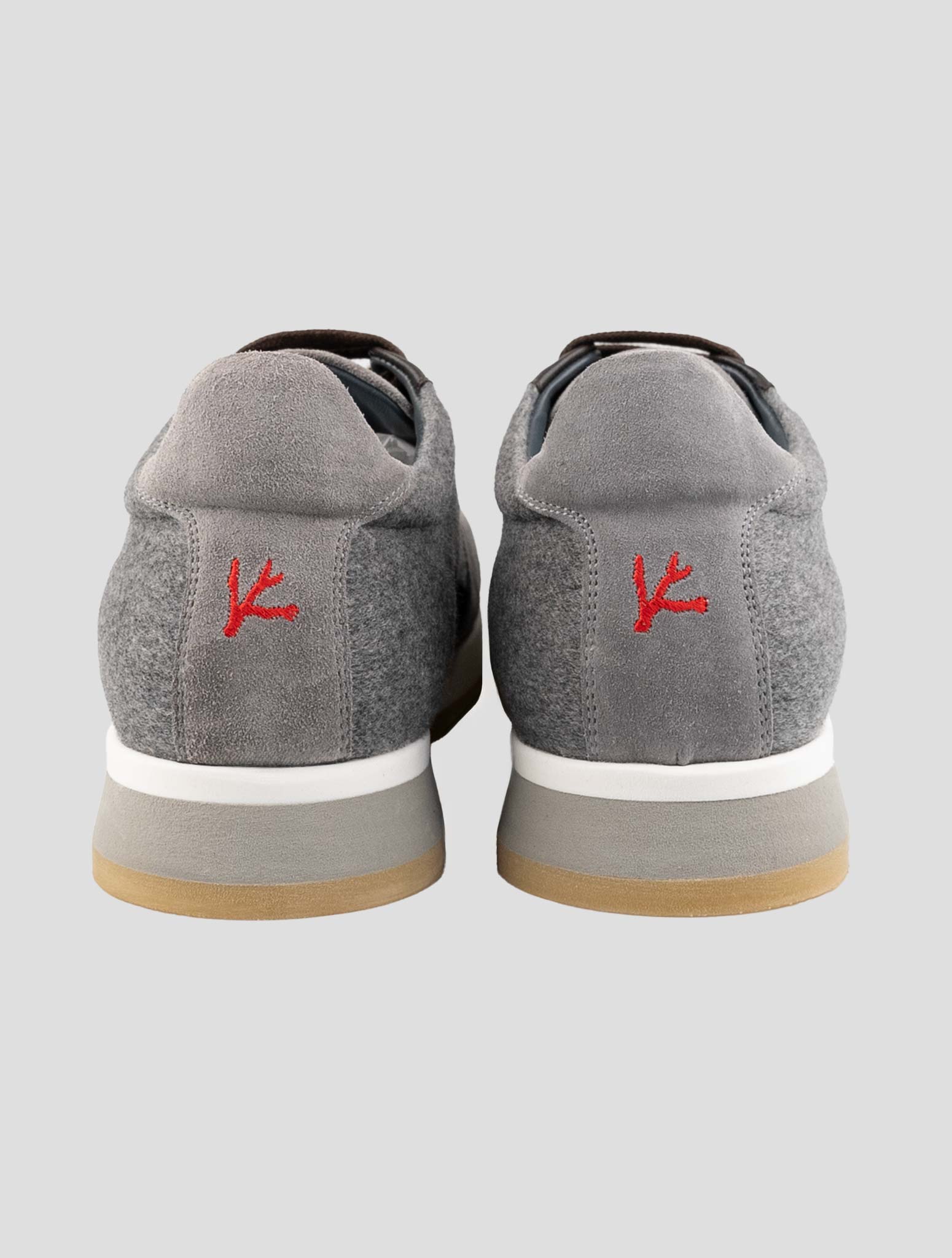 Isaia Brown Gray Cashmere Leather Sneakers