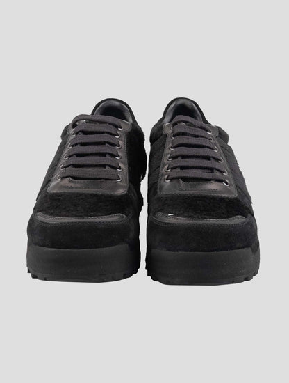 Isaia Black Alpaca Wool Sneakers