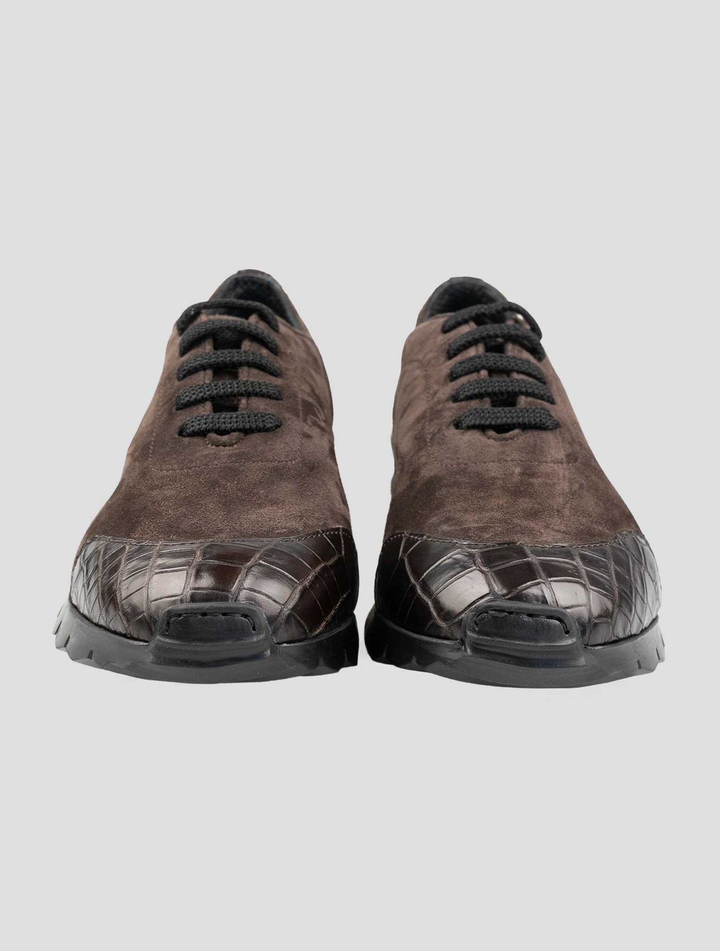 Kiton Brown Leather Suede Leather Crocodile Overcoat