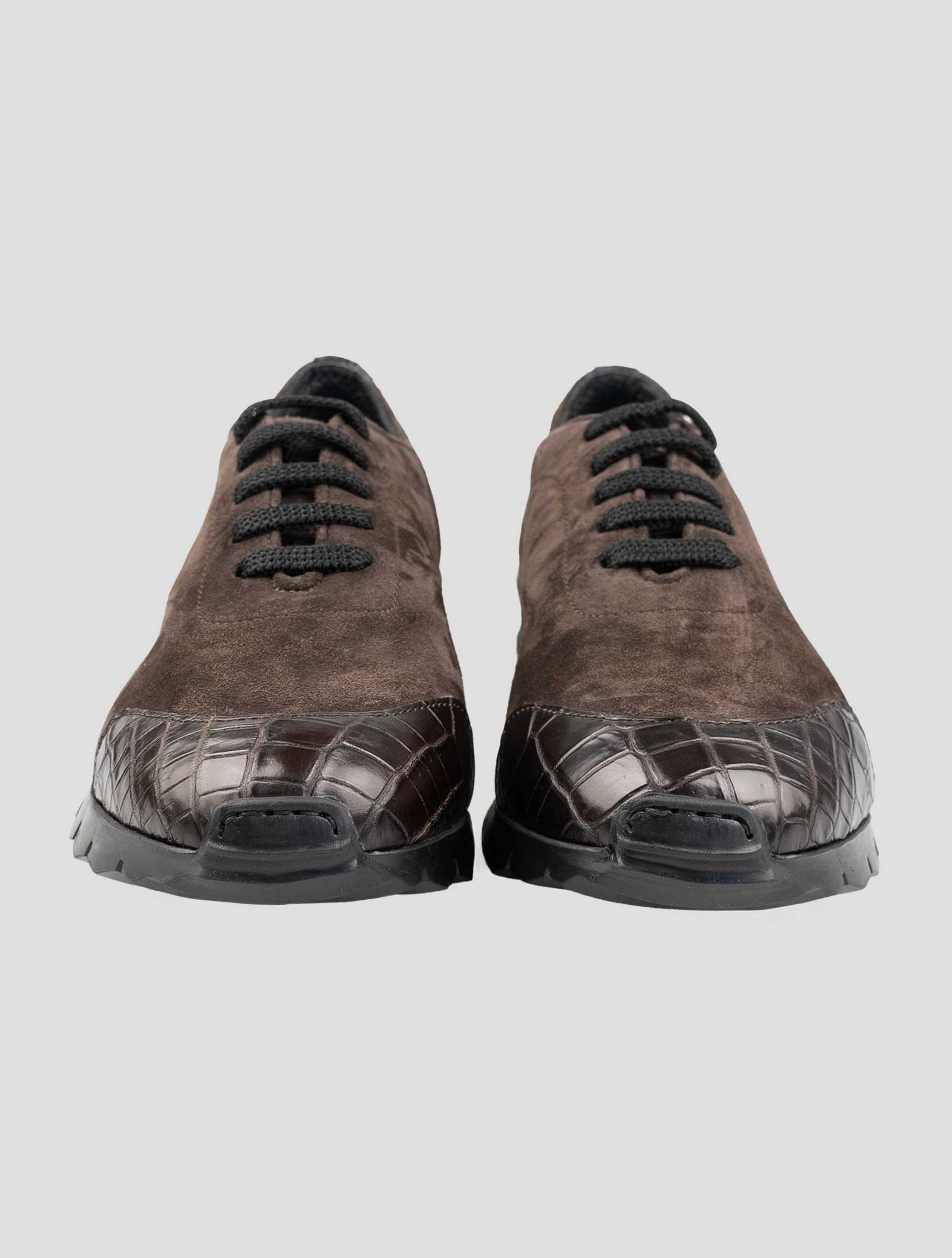 Kiton Brown Leather Suede Leather Crocodile Overcoat