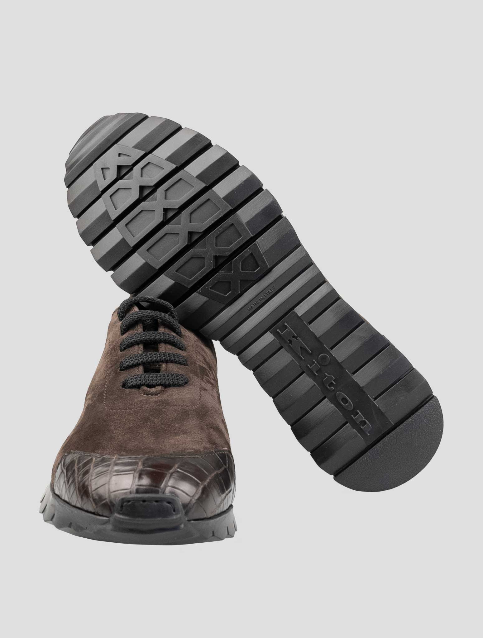 Kiton Brown Leather Suede Leather Crocodile Overcoat