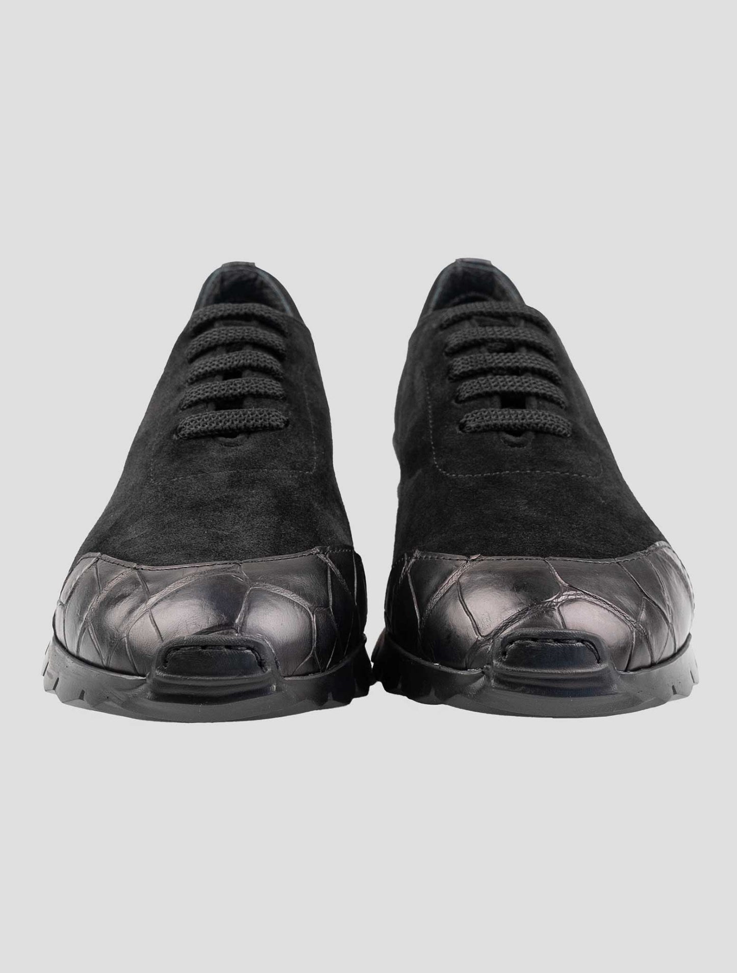 Kiton Black Leather Suede Leather Crocodile Overcoat