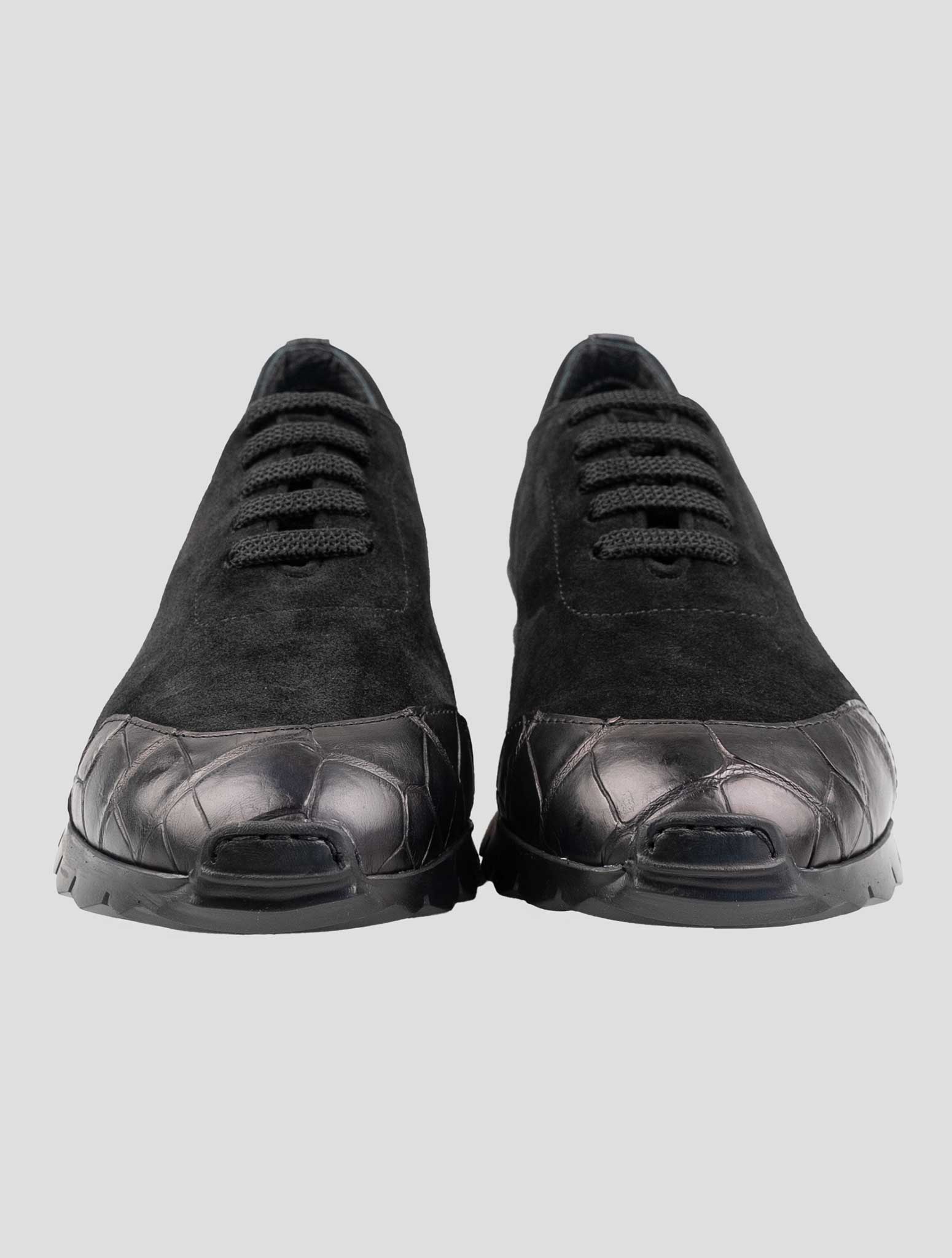 Kiton Black Leather Suede Leather Crocodile Overcoat