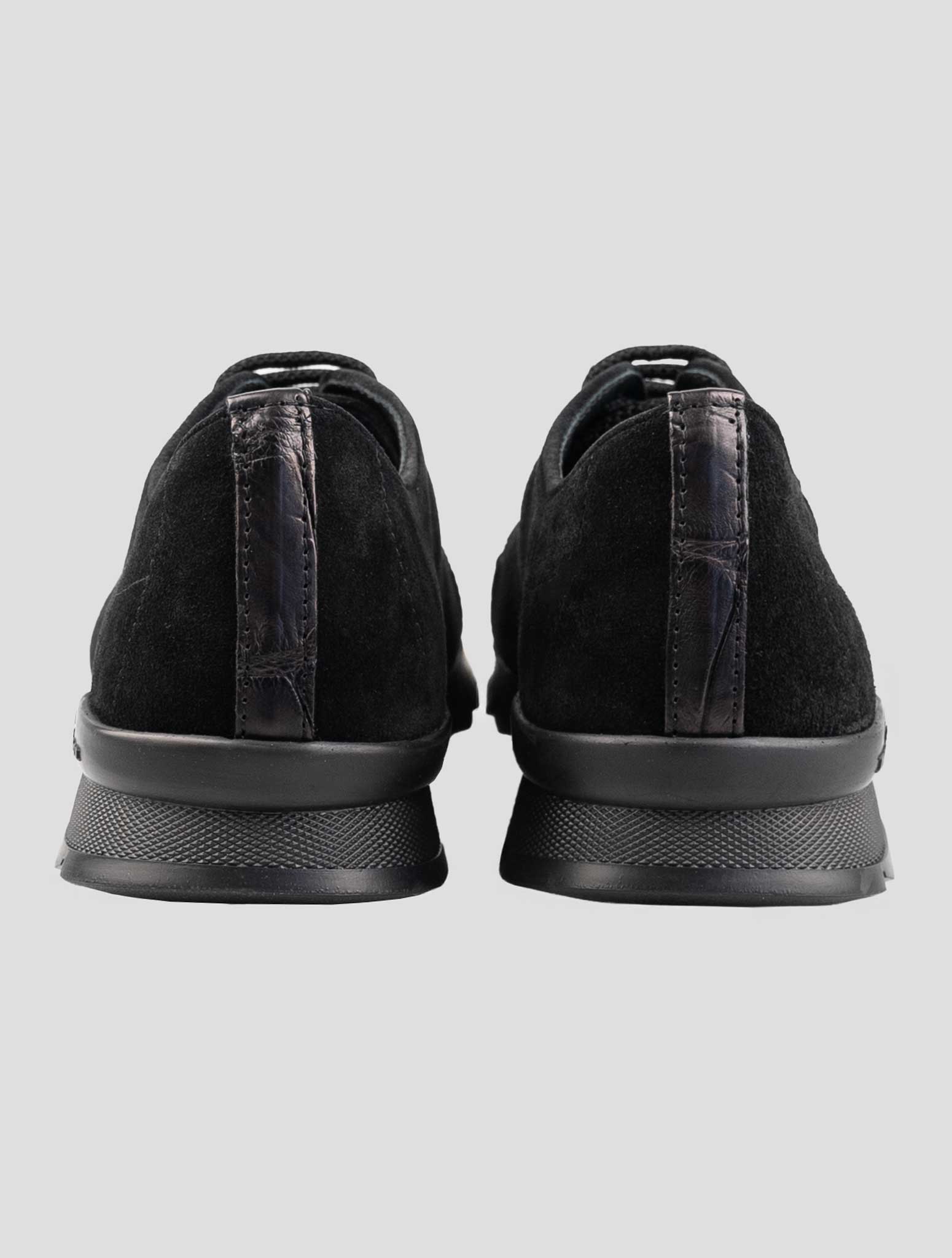 Kiton Black Leather Suede Leather Crocodile Overcoat