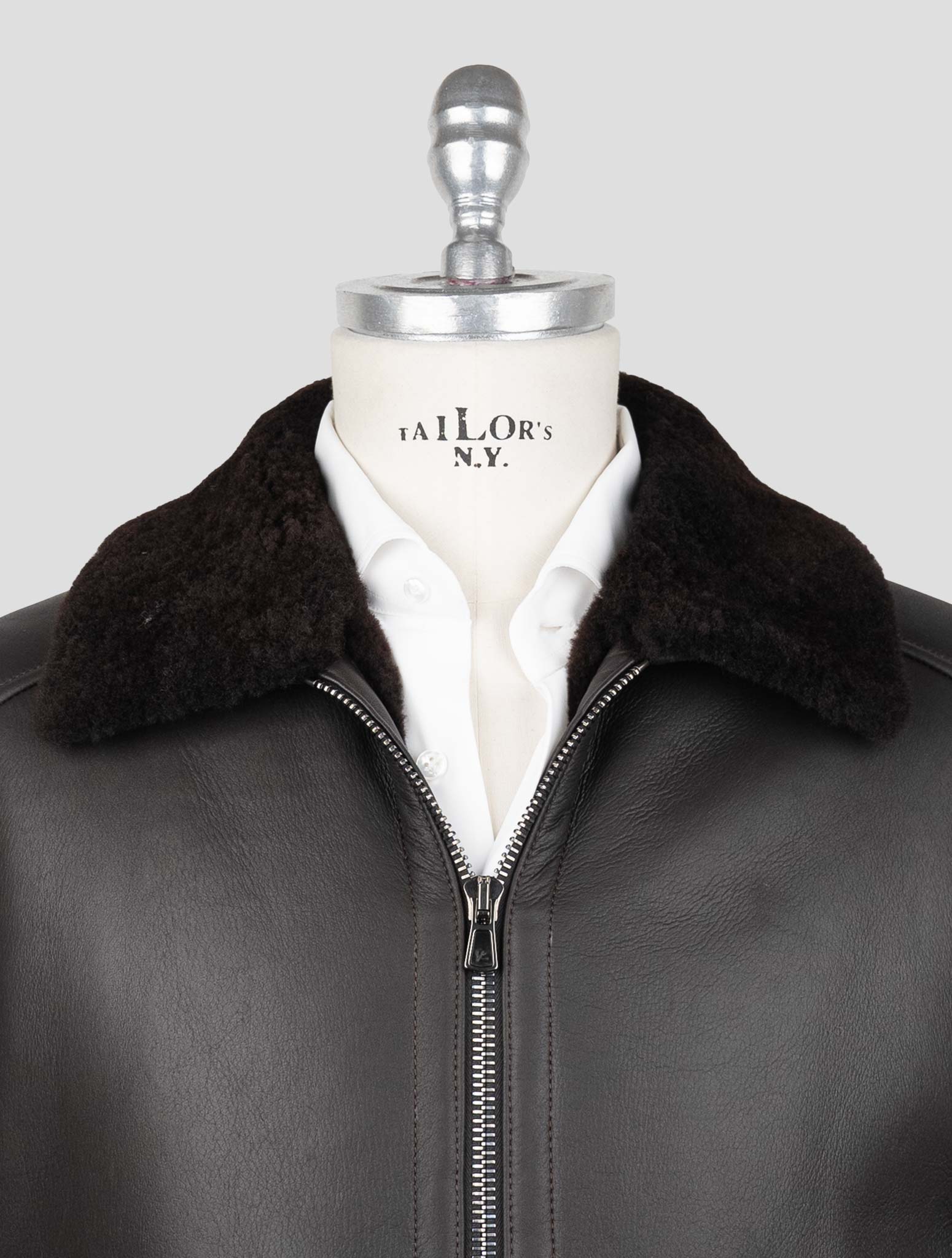 Isaia Brown Leather Shearling Coat