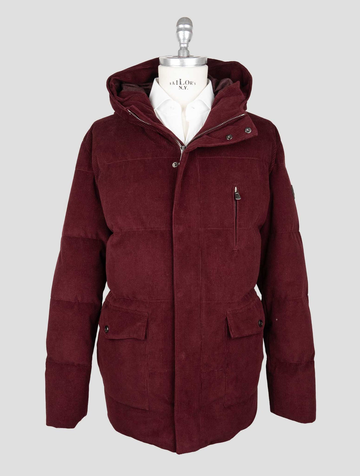 Isaia Burgundy Cotton Cashmere Velvet Coat