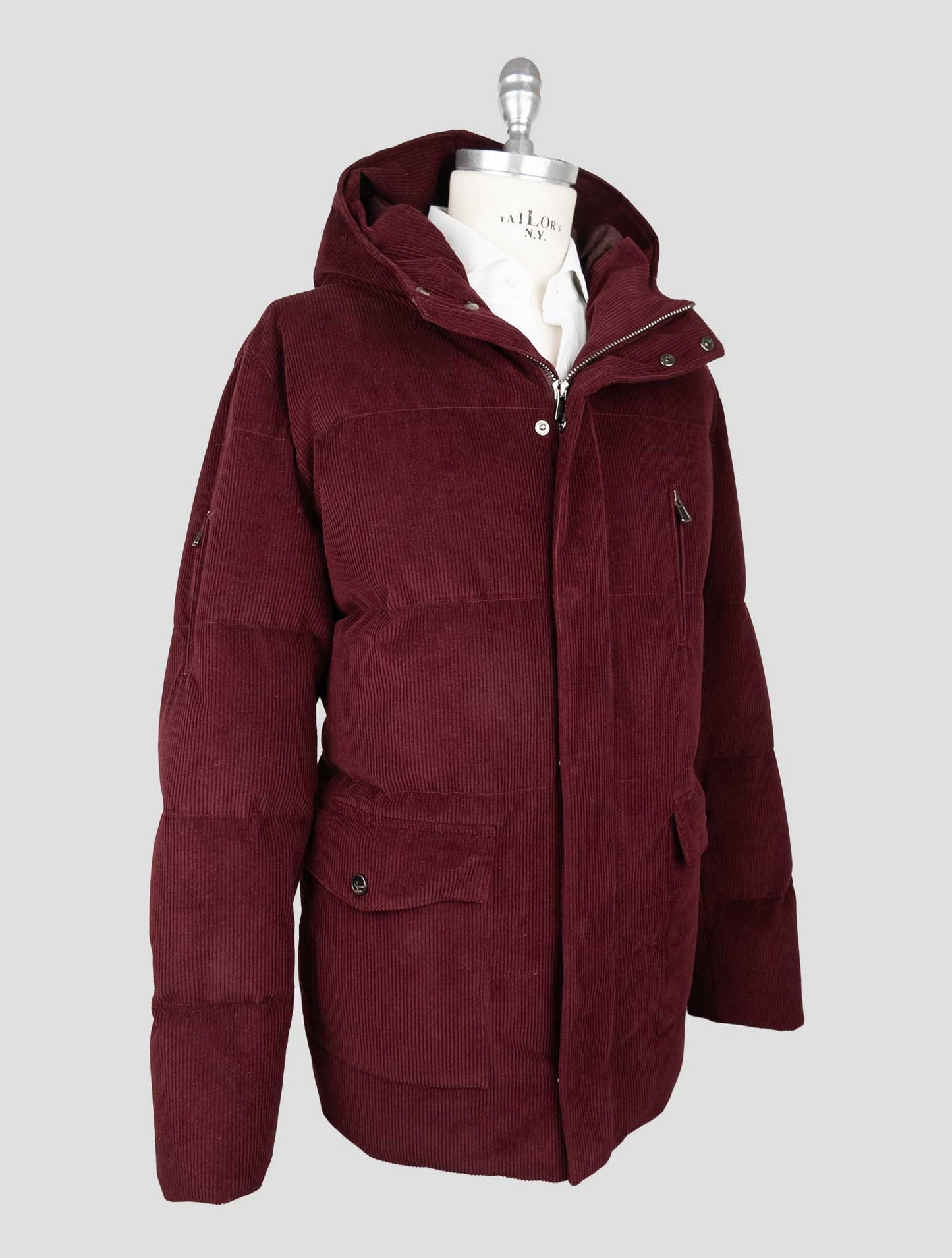 Isaia Burgundy Cotton Cashmere Velvet Coat