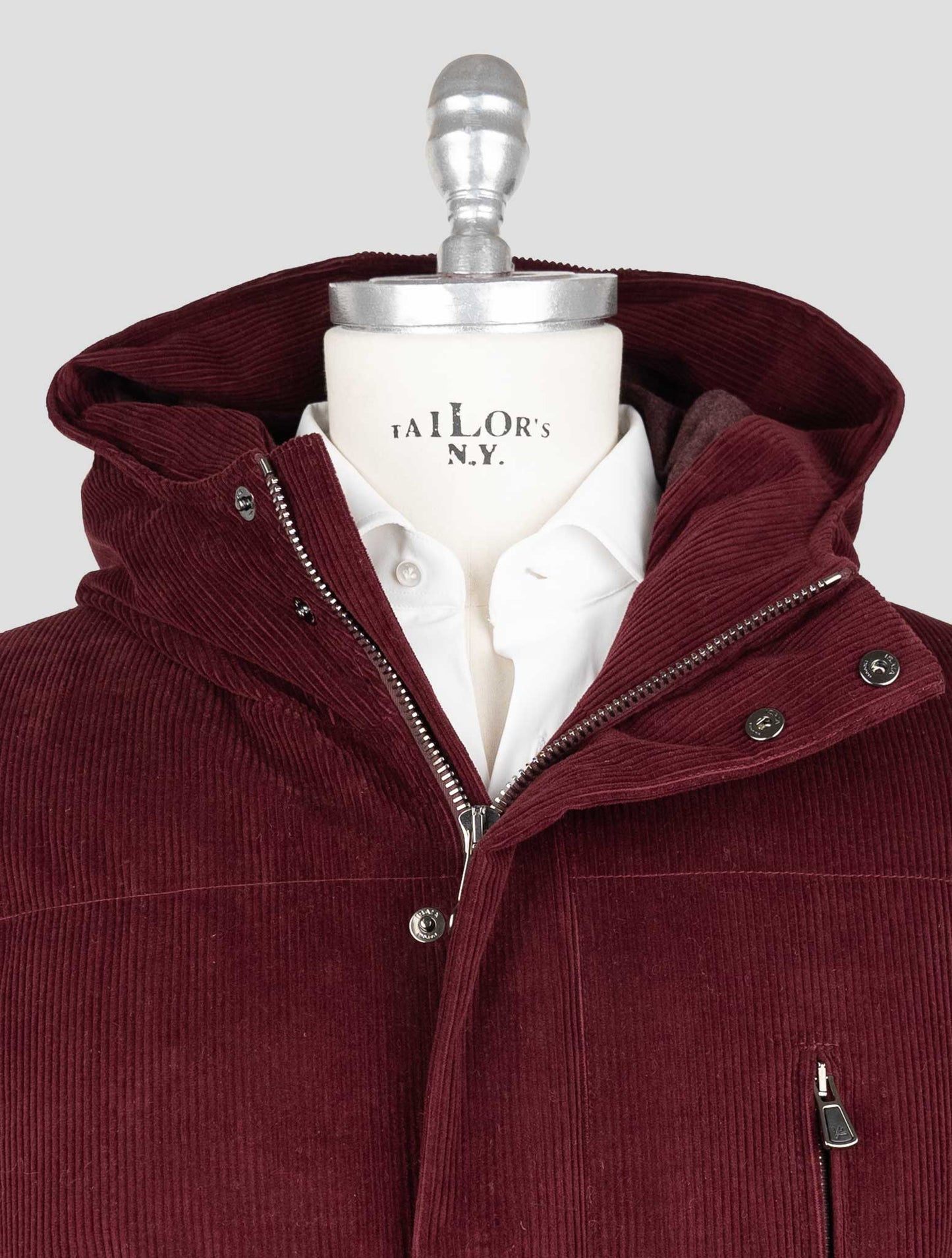 Isaia Burgundy Cotton Cashmere Velvet Coat