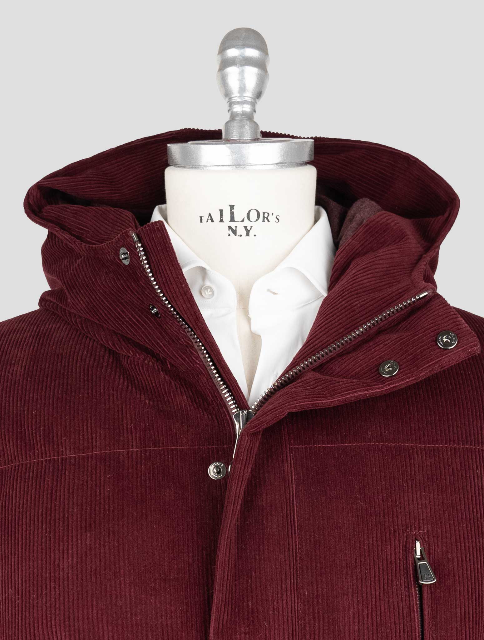 Isaia Burgundy Cotton Cashmere Velvet Coat