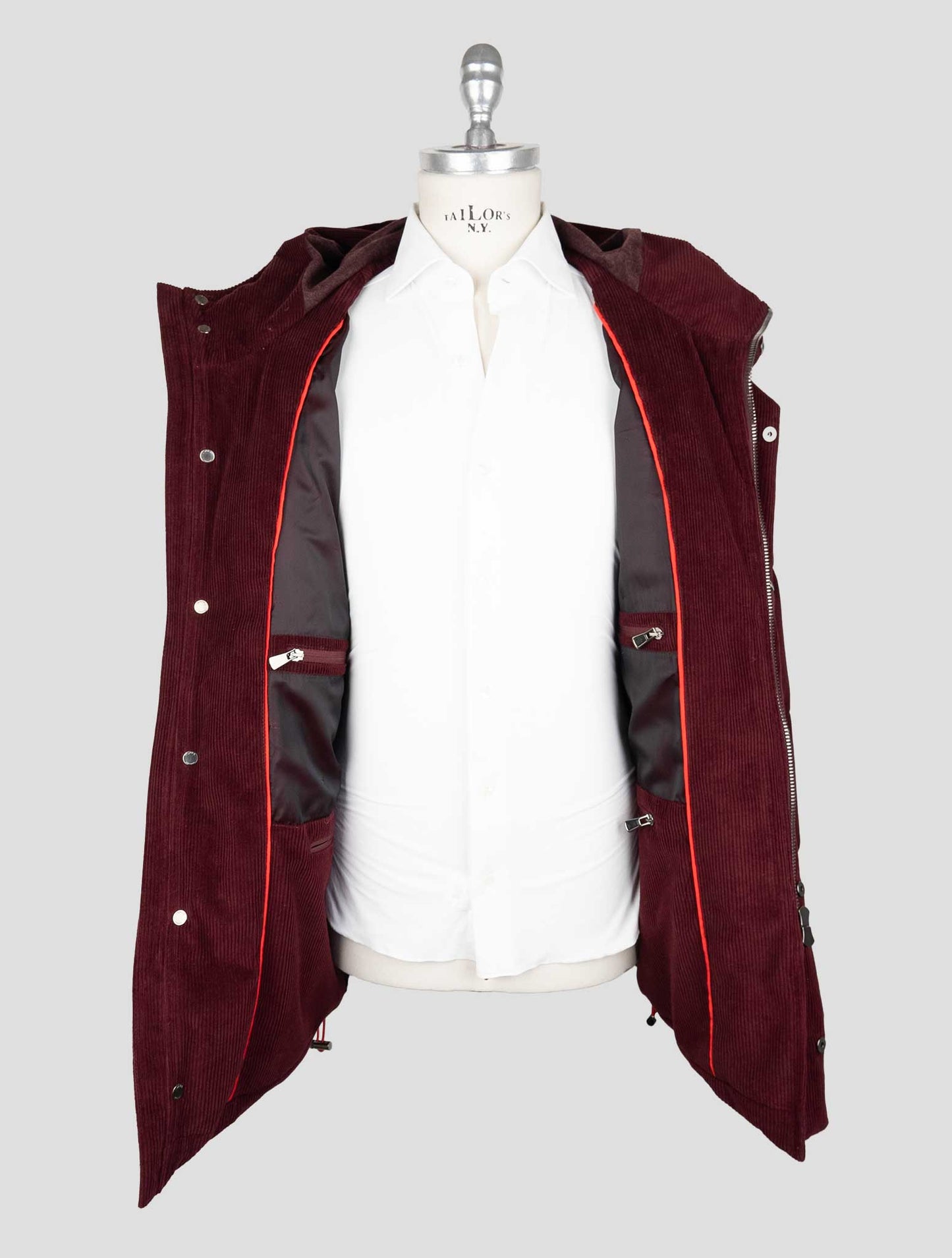 Isaia Burgundy Cotton Cashmere Velvet Coat