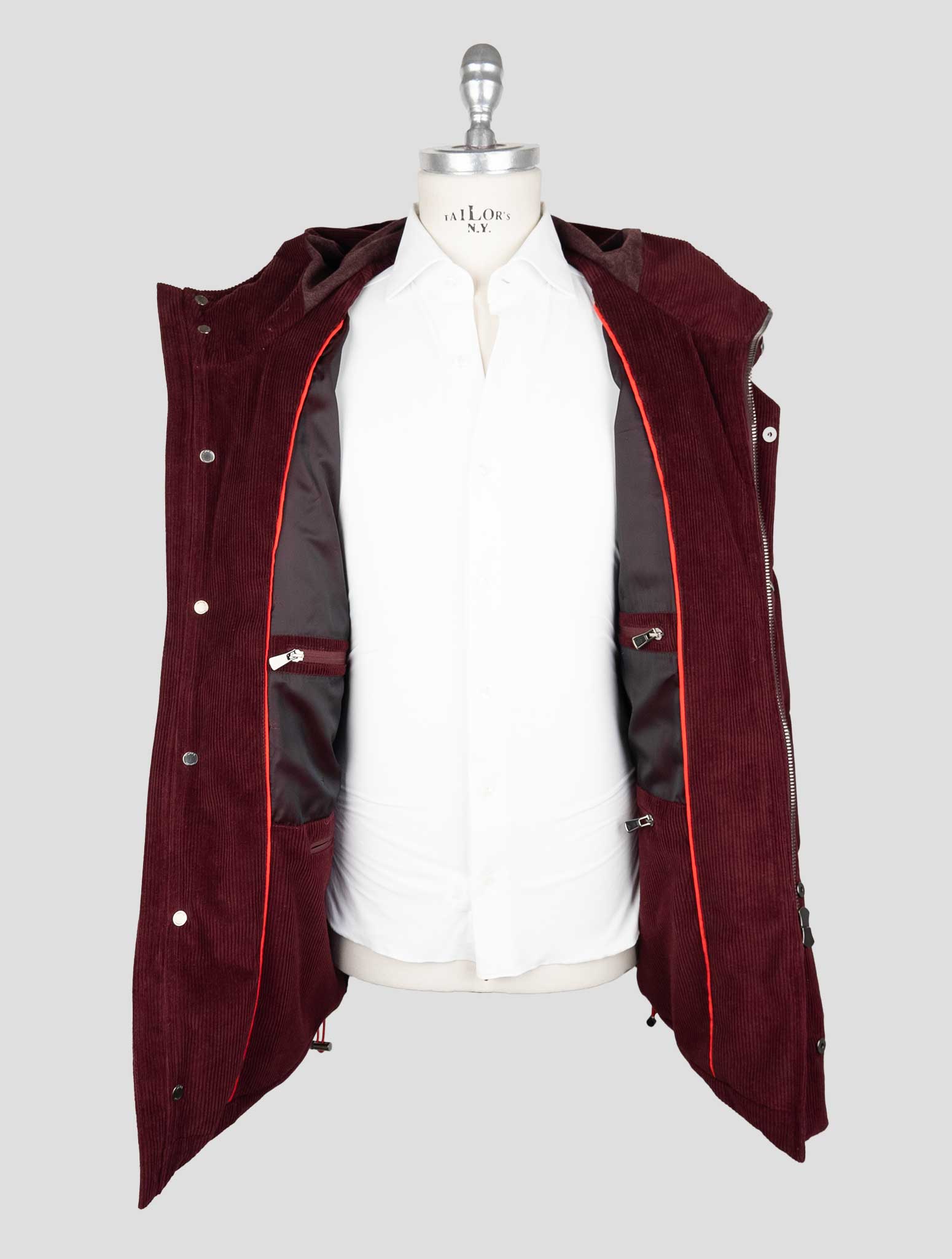 Isaia Burgundy Cotton Cashmere Velvet Coat