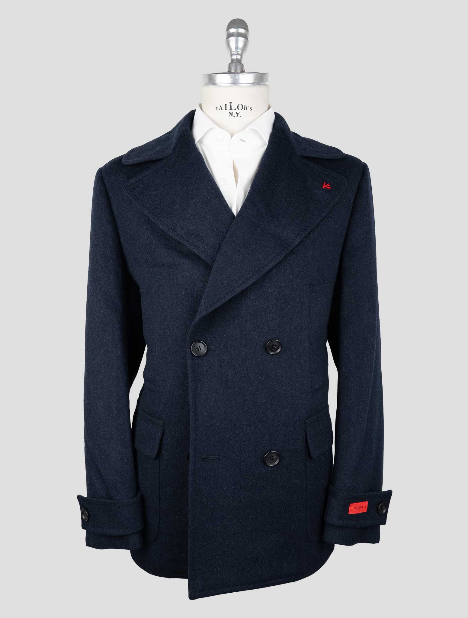 Isaia Blue Cashmere Double Breasted Coat